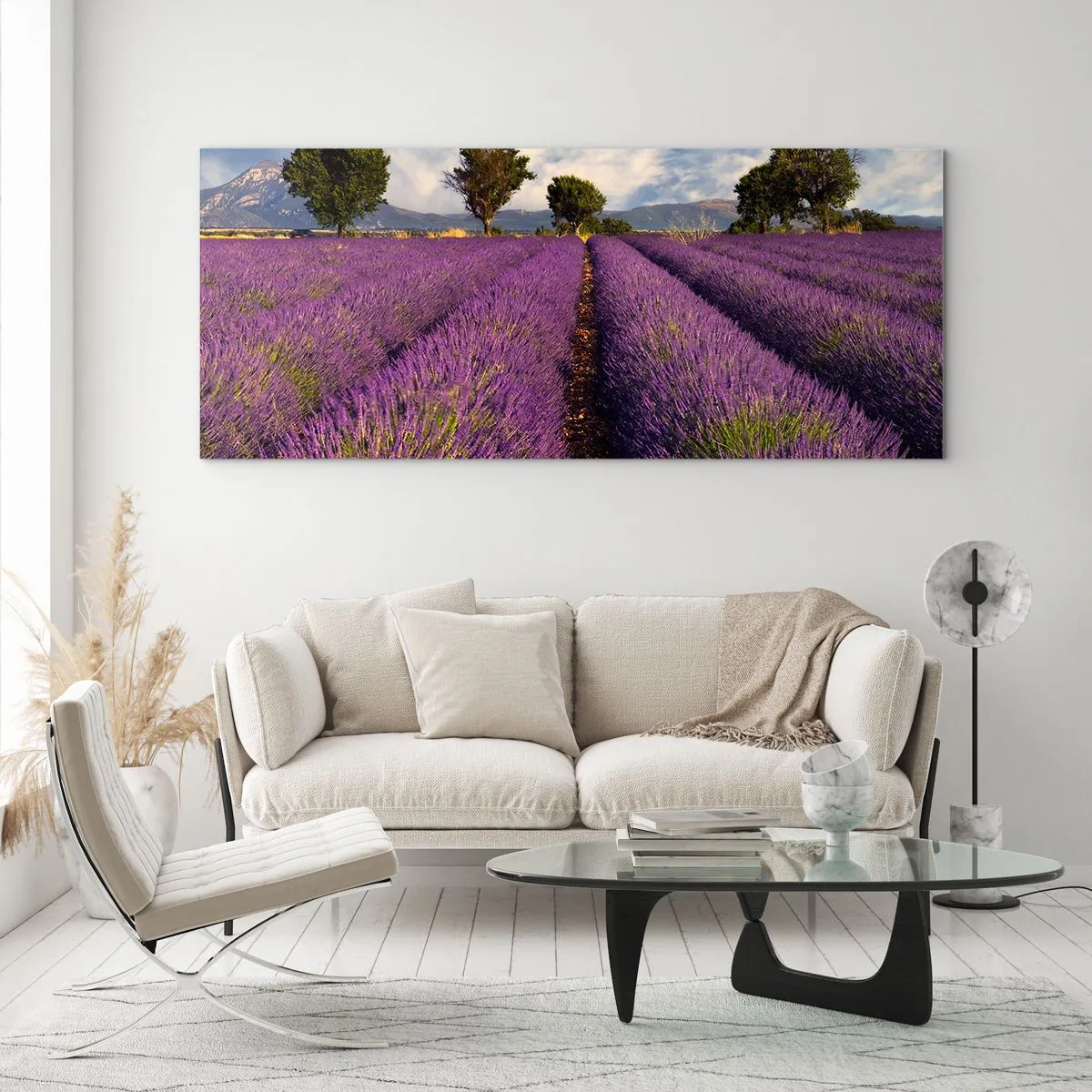 Glastavla - Bild på glas - Lavendelrader - 90x30 cm