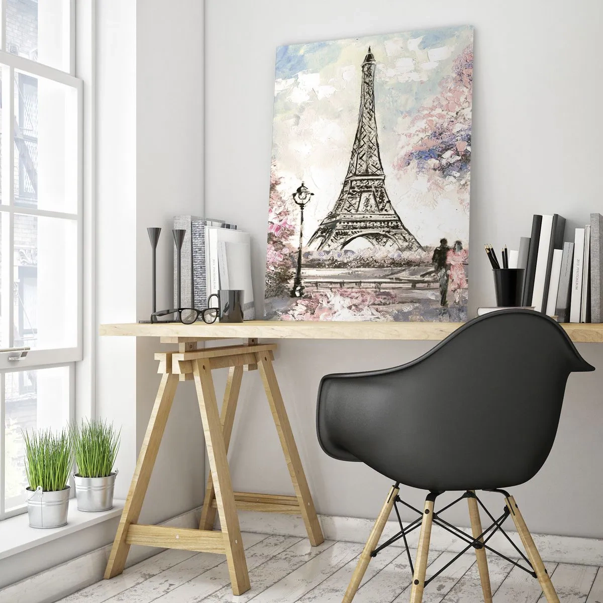 Glastavla - Bild på glas - Aprilpromenad i Paris - 50x70 cm