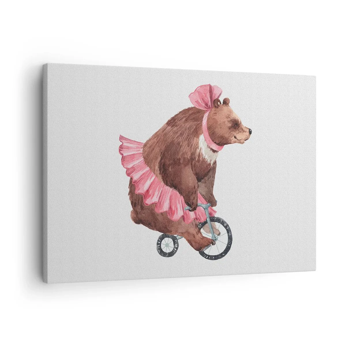 Canvastavla - Bild på duk - En nallebjörn i rosa kjol på en retrocykel - 70x50cm - Vilken cirkus! - Modern väggdekoration för vardagsrum och sovrum ARTTOR