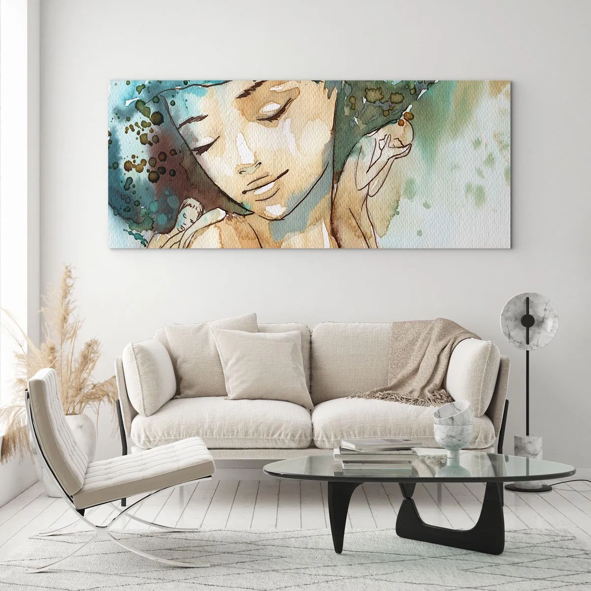 Glastavla - Bild på glas - Lady in blue - 90x30 cm
