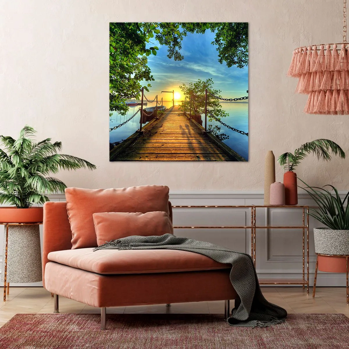 Canvastavla - Bild på duk - Solnedgång vid vatten - 30x30 cm