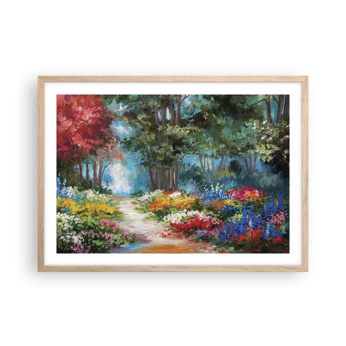 Affisch i ram av ljusek - Skogsträdgård, blomskog - 70x50 cm
