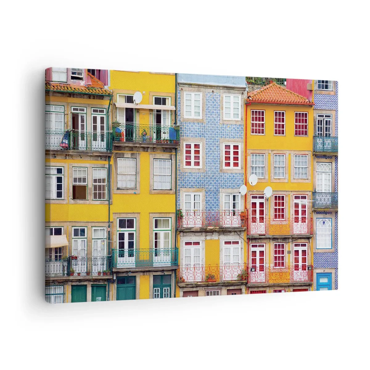 Canvastavla - Bild på duk - Färgglada fasader av hyreshus i stadslandskapet - 70x50cm - Gamla stans färger - Modern väggdekoration för vardagsrum och sovrum ARTTOR