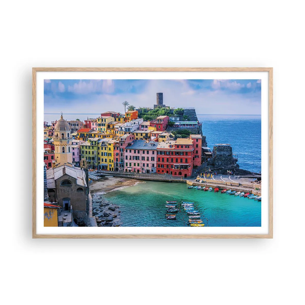 Affisch i ram av ljusek - Magisk stad i Medelhavet - 100x70 cm