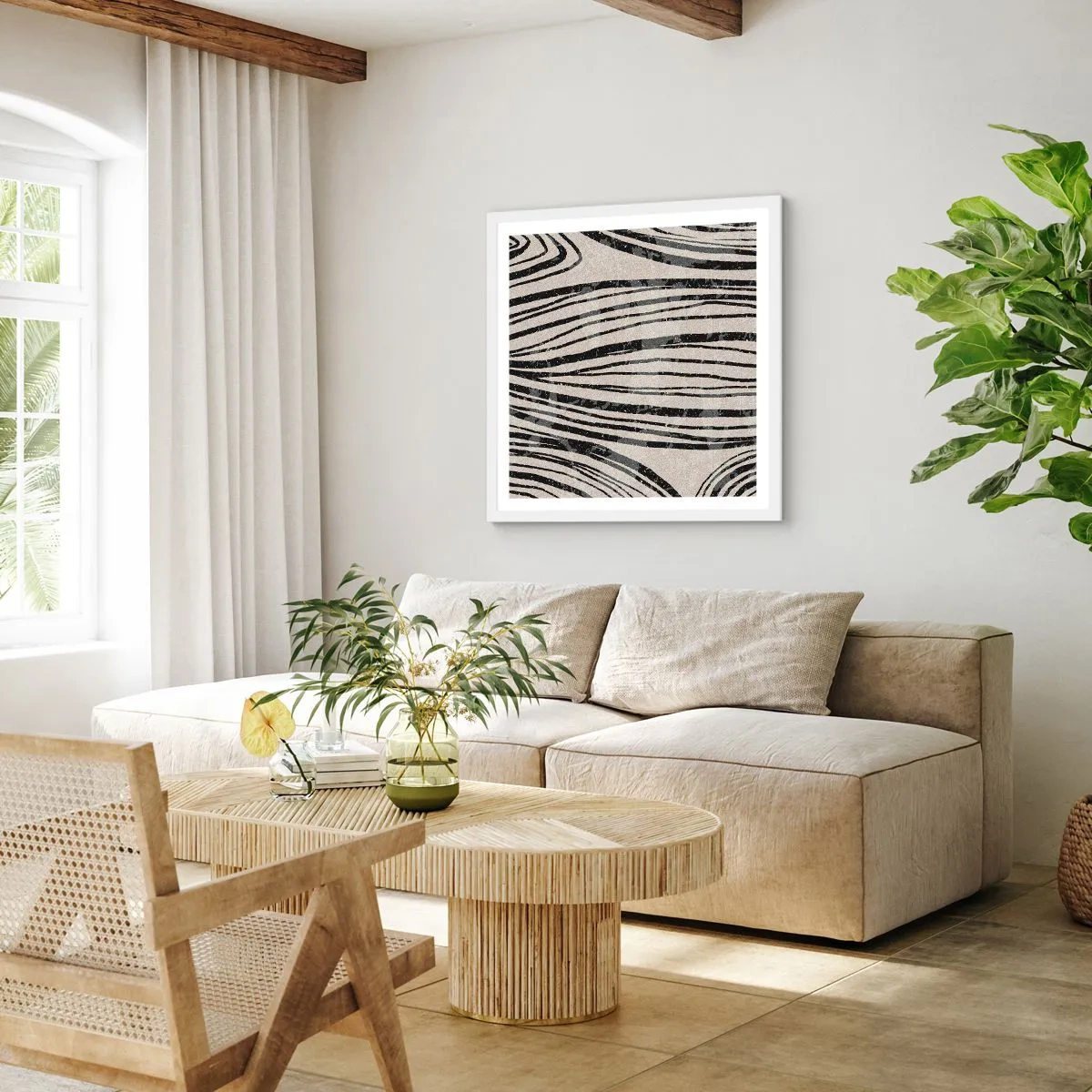 Affisch i vit ram - Stänk av linjer - 60x60 cm