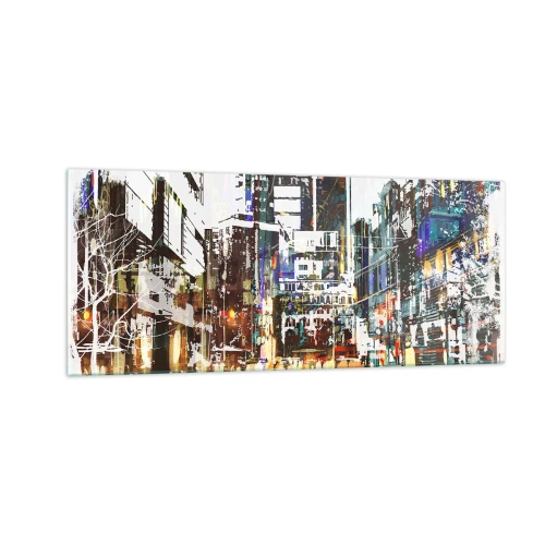 Glastavla - Bild på glas - Blinkande stad - 100x40 cm