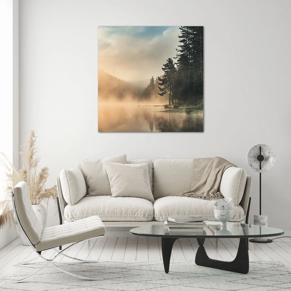 Glastavla - Bild på glas - Dagen föds - 70x70 cm