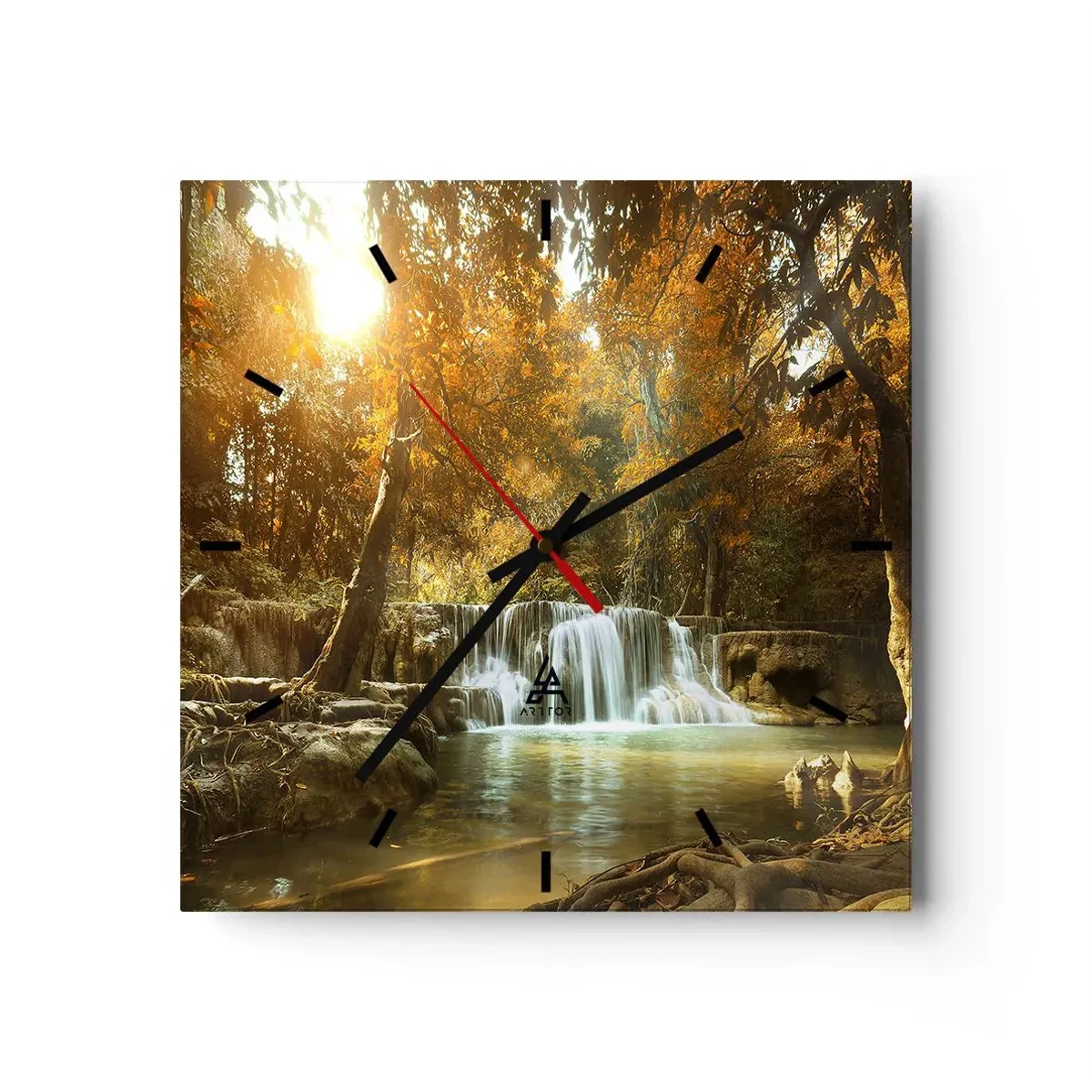 Väggklocka - Klocka på glas - Parkkaskad - 30x30 cm