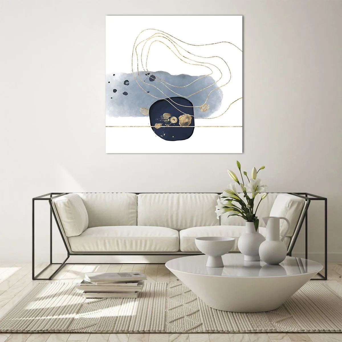 Glastavla - Bild på glas - Blå-guld fantasi - 70x70 cm