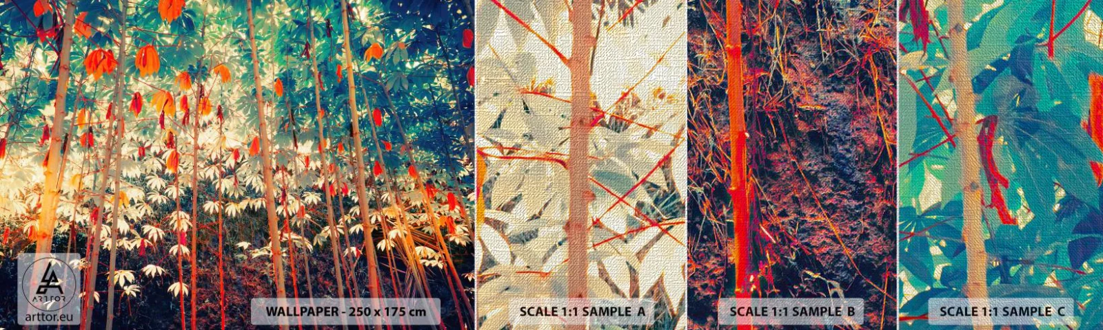 Provbit av fototapet Premium Canvas - Lövbladens hemlighetsfulla liv - Tropisk skog, Natur, Träd - 100x30 cm