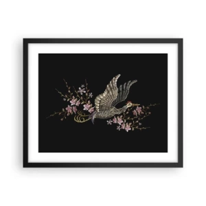 Affisch i svart ram - Exotisk, broderad fågel - 50x40 cm