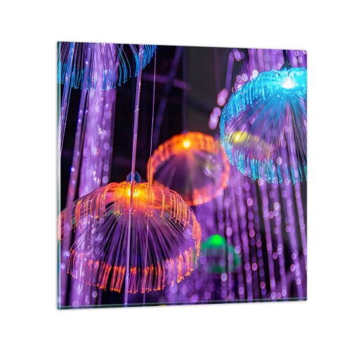 Glastavla - Bild på glas - Lysande fontän - 50x50 cm