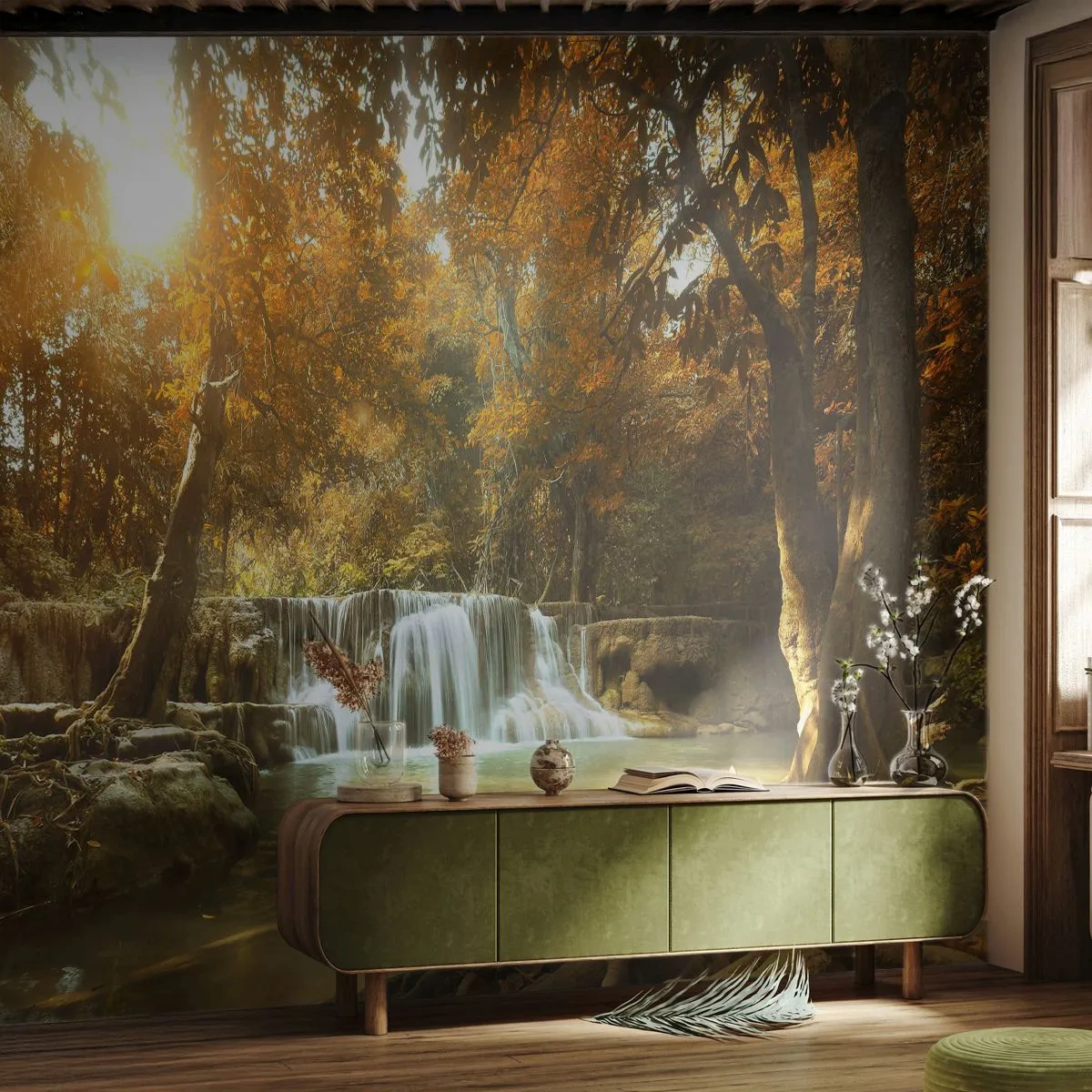 Fototapet Standard Eco - Parkkaskad - Landskap, Vattenfall, Skog - 400x280 cm