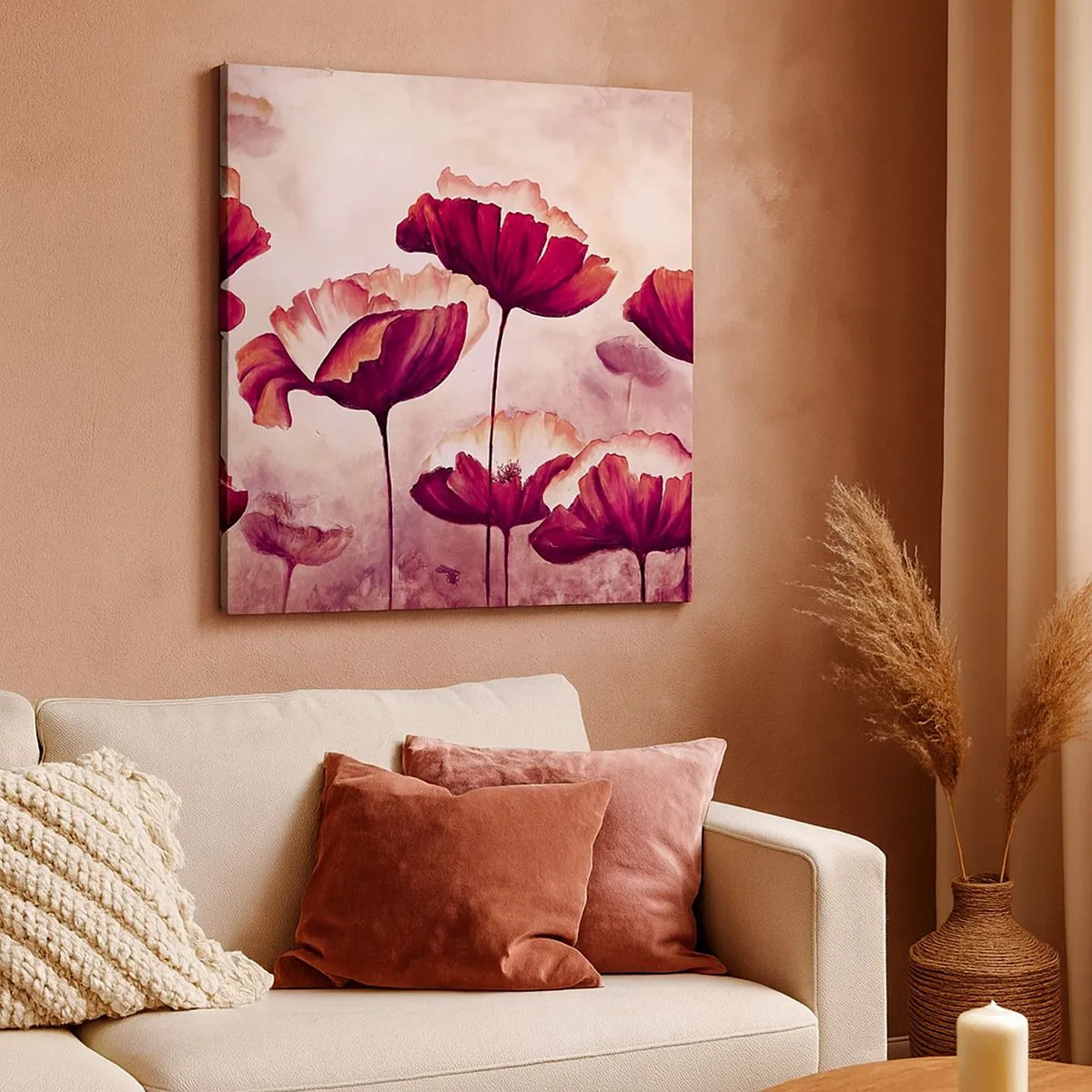 Canvastavla - Bild på duk - Röd och vit flinga - 30x30 cm