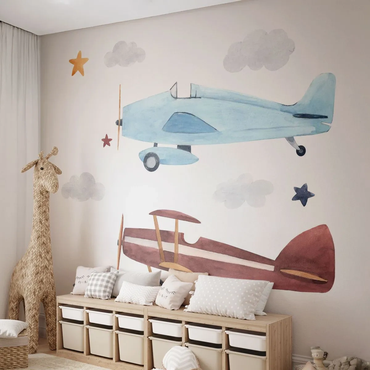 Fototapet Premium Sand - Herr pilot, vi väntar! - Flygplan, Retro, Barns - 100x70 cm
