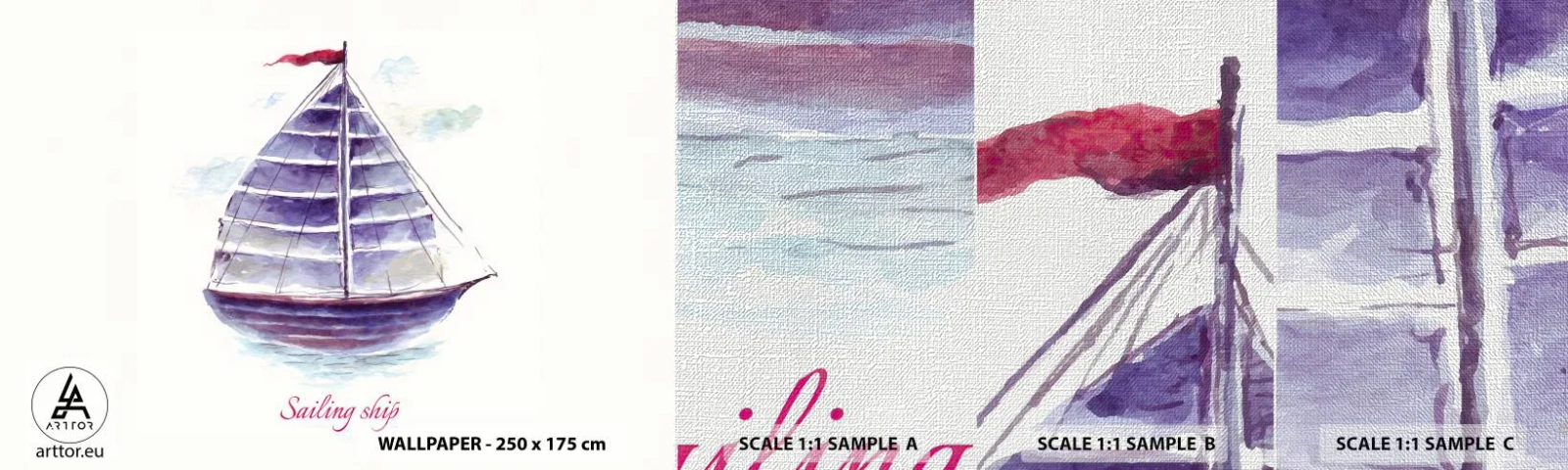 Provbit av fototapet Premium Canvas - Fulla seglar och lugnt vatten - Segelbåt, Seaside, Hav - 100x30 cm