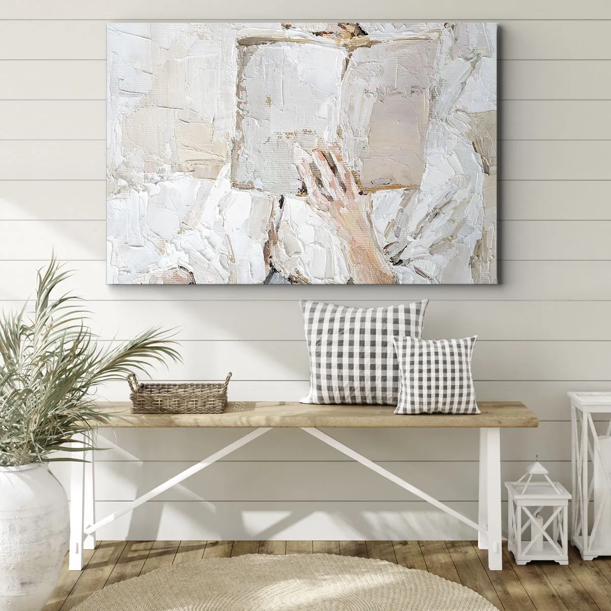Canvastavla - Bild på duk - En impressionistisk målning av en hand som håller en öppen bok. - 70x50cm - I en annan värld - Modern väggdekoration för vardagsrum och sovrum ARTTOR