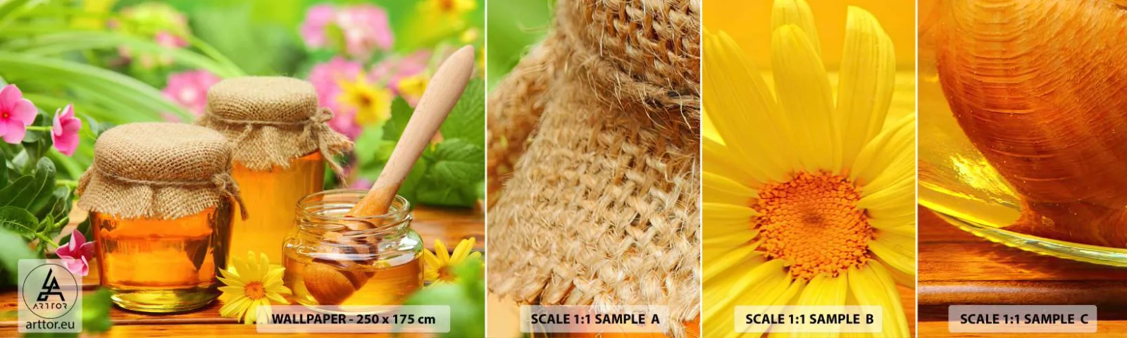 Fototapet Prov Standard Eco - Sött och blommigt - Gastronomi, Honung, Blommor - 100x30 cm