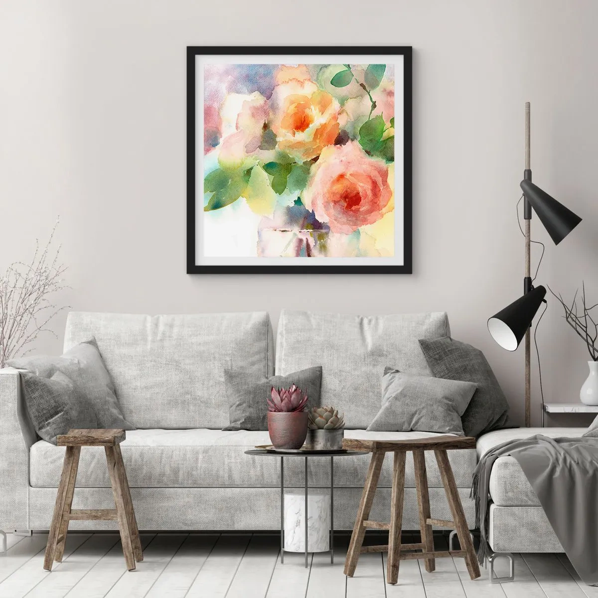 Affisch i svart ram - Delikat som en akvarell - 40x40 cm