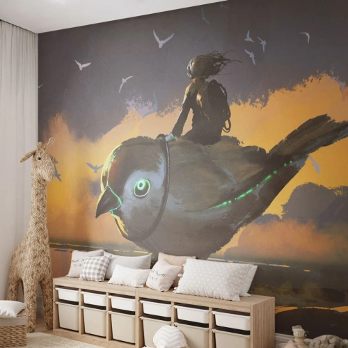 Fototapet Premium Canvas - Rast under en fantastisk resa - Abstraktion, Fågel, Fantasi - 200x140 cm