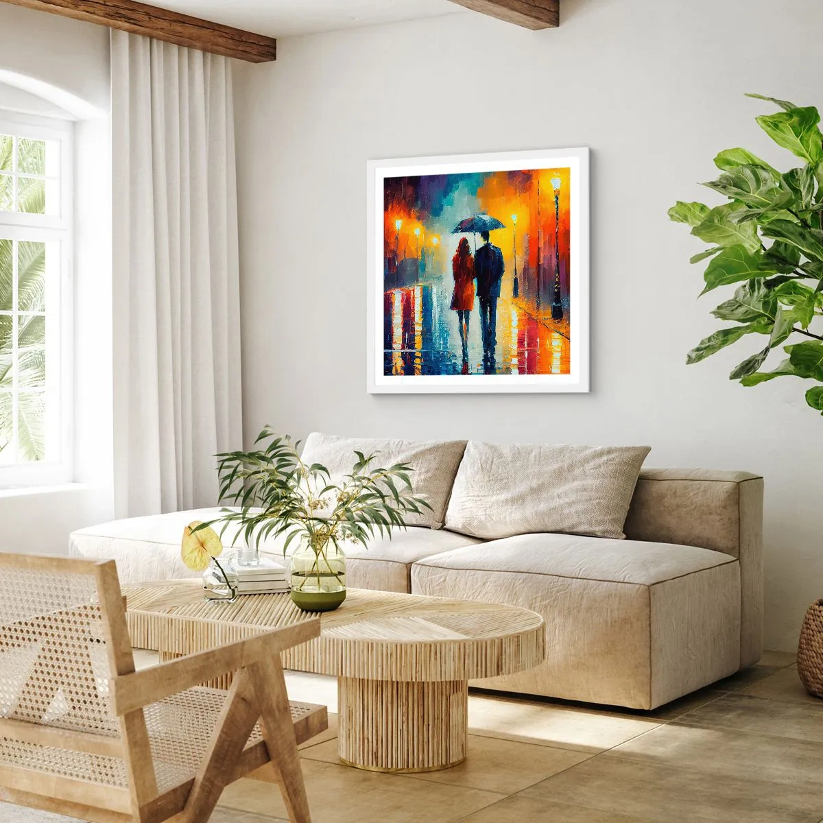 Affisch i vit ram - Tillsammans - en färgglad natt - 50x50 cm