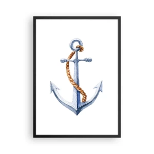 Affisch i svart ram - Ankare med rep i akvarellstil - 50x70cm - Heja äventyret! - Modern väggdekoration för vardagsrum och sovrum ARTTOR