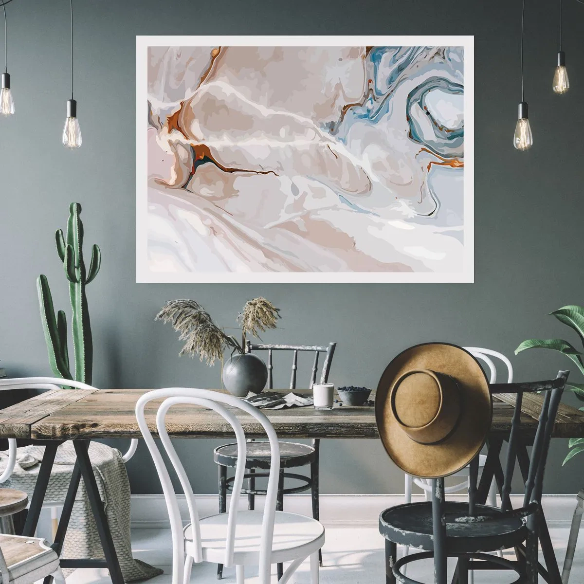 Affisch - Blåa meanderlopp under vithet - 70x50 cm