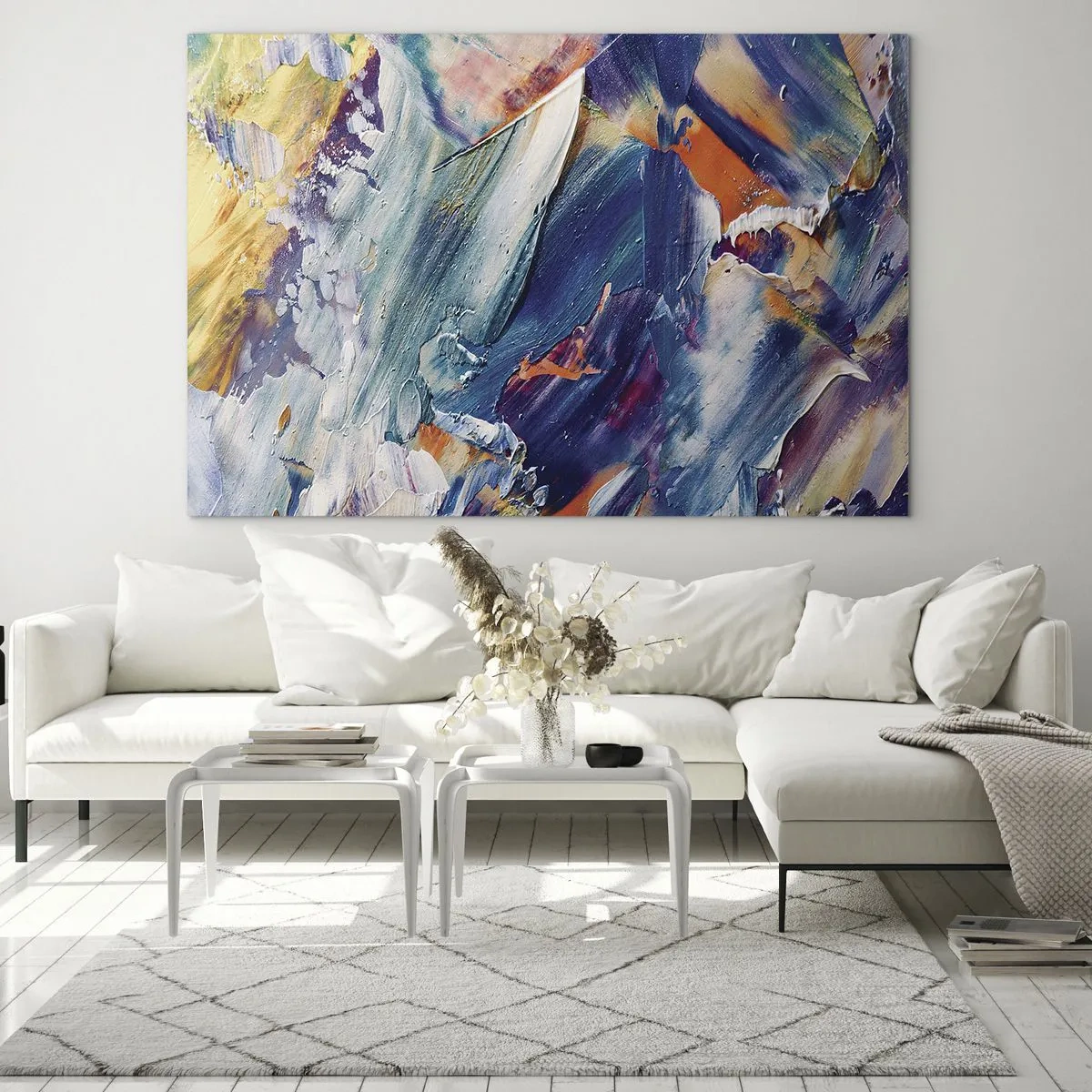 Glastavla - Bild på glas - Dynamisk abstraktion med tjocka penseldrag - 70x50cm - Färgkaos - Modern väggdekoration för vardagsrum och sovrum ARTTOR