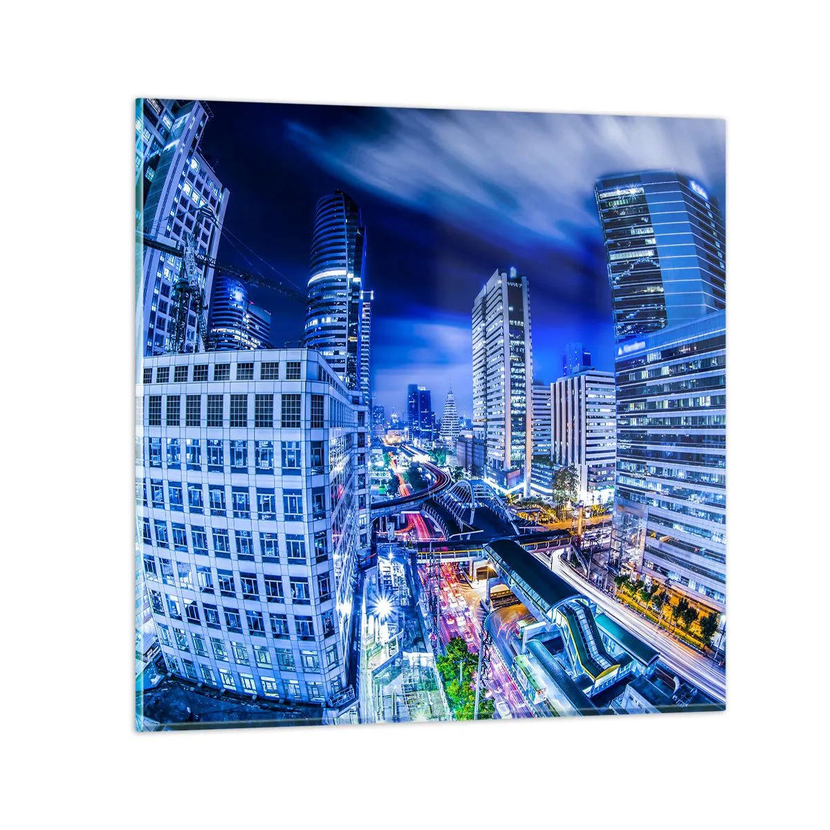 Glastavla - Bild på glas - Stadens nattrytmer - 70x70 cm