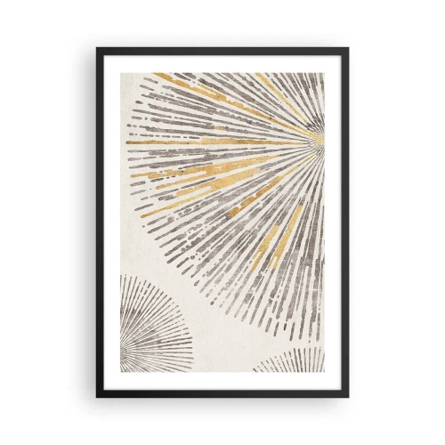 Affisch i svart ram - Abstrakt strålmönster i nyanser av guld och brunt - 50x70cm - Radiens skönhet - Modern väggdekoration för vardagsrum och sovrum ARTTOR