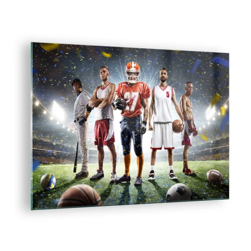 Glastavla - Bild på glas - Idrottare från olika discipliner i rampljuset på stadion - 70x50cm - Arenornas gladiatorer - Modern väggdekoration för vardagsrum och sovrum ARTTOR