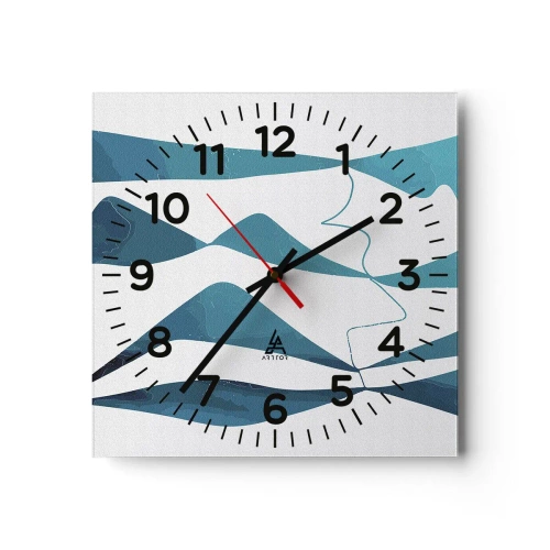 Väggklocka - Klocka på glas - Abstraktion: en turkos förening - 30x30 cm
