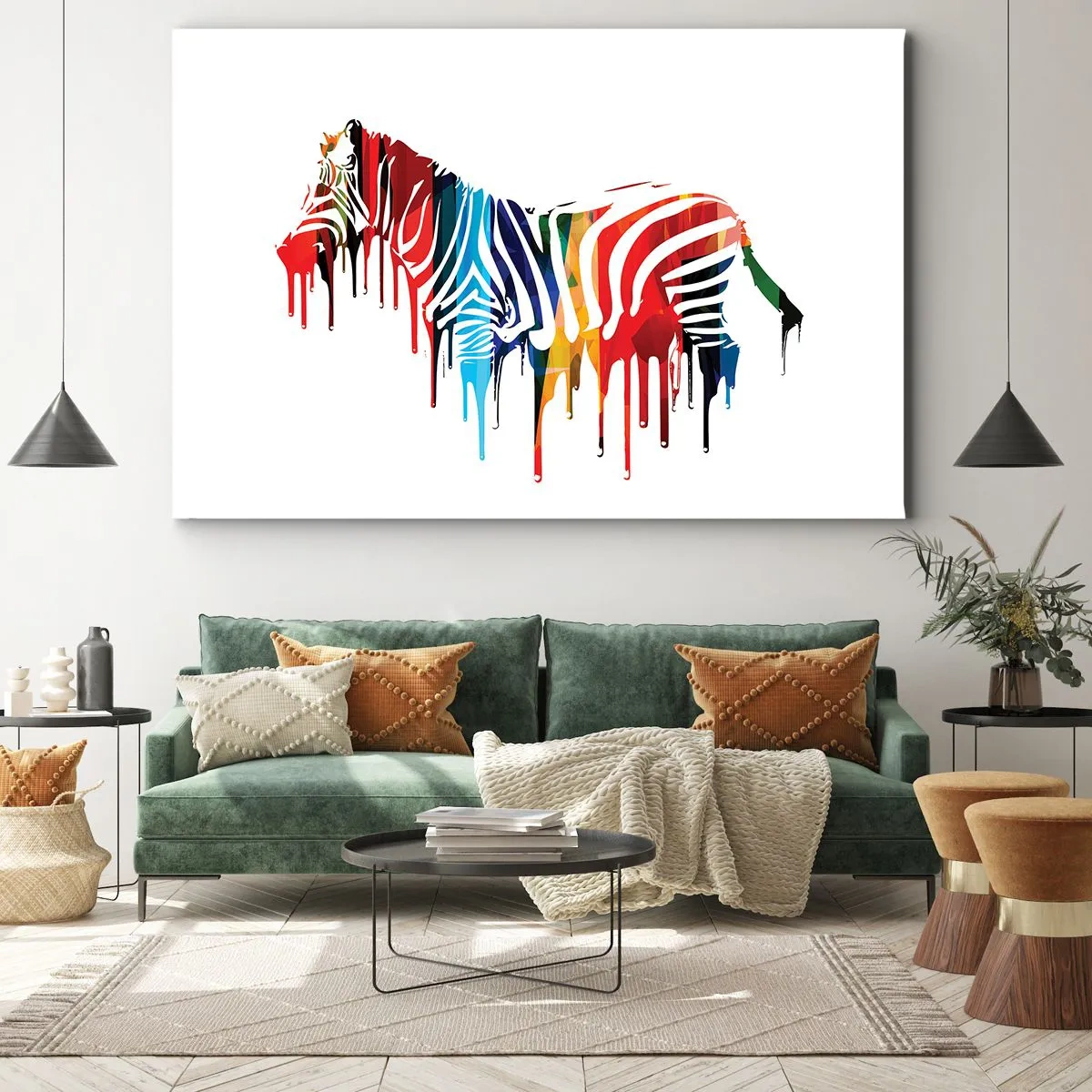 Canvastavla - Bild på duk - Abstrakt zebra i färgglada färger med en färgeffekt - 70x50cm - Inte bara svart-vitt - Modern väggdekoration för vardagsrum och sovrum ARTTOR