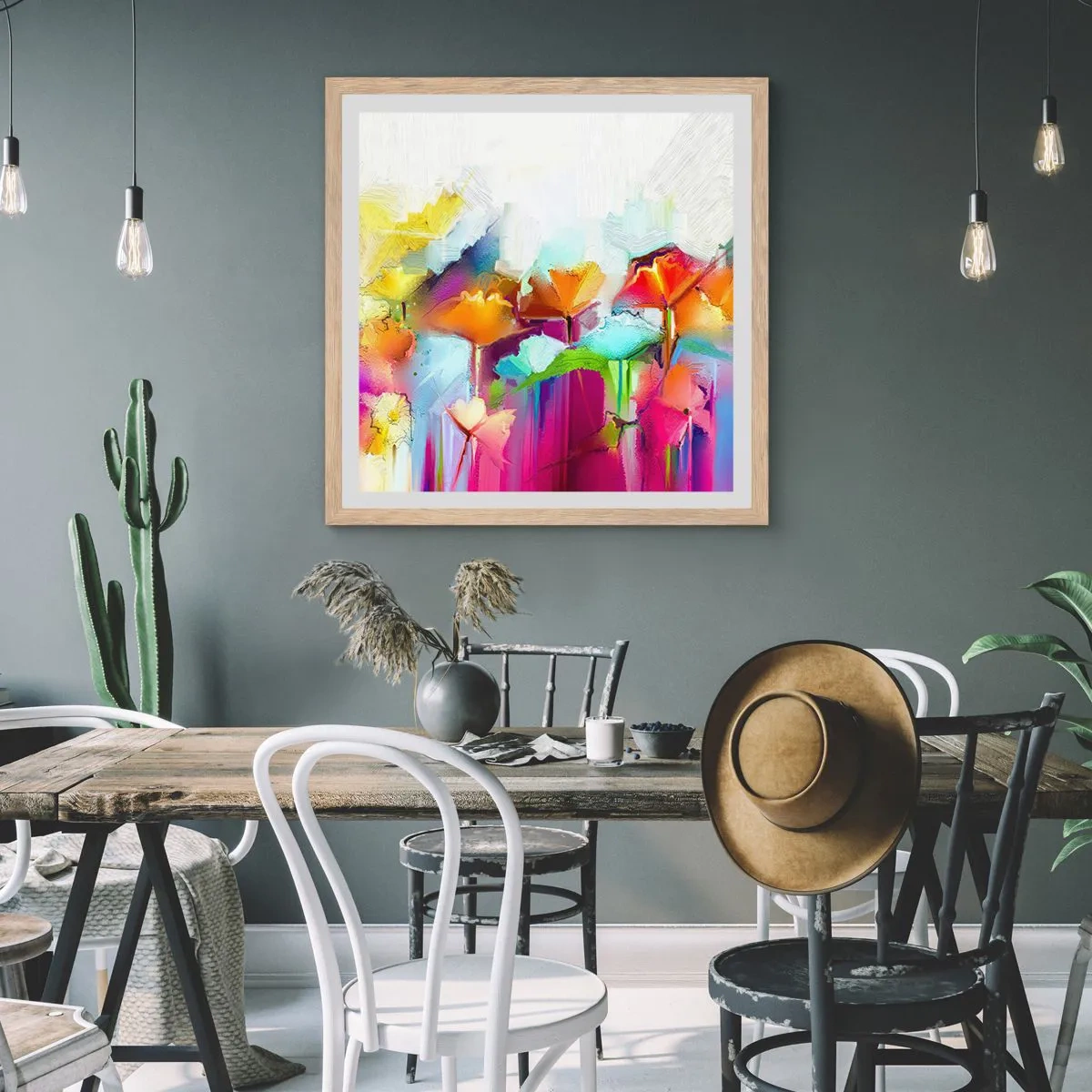 Affisch i ram av ljusek - Regnbågen blommar - 50x50 cm