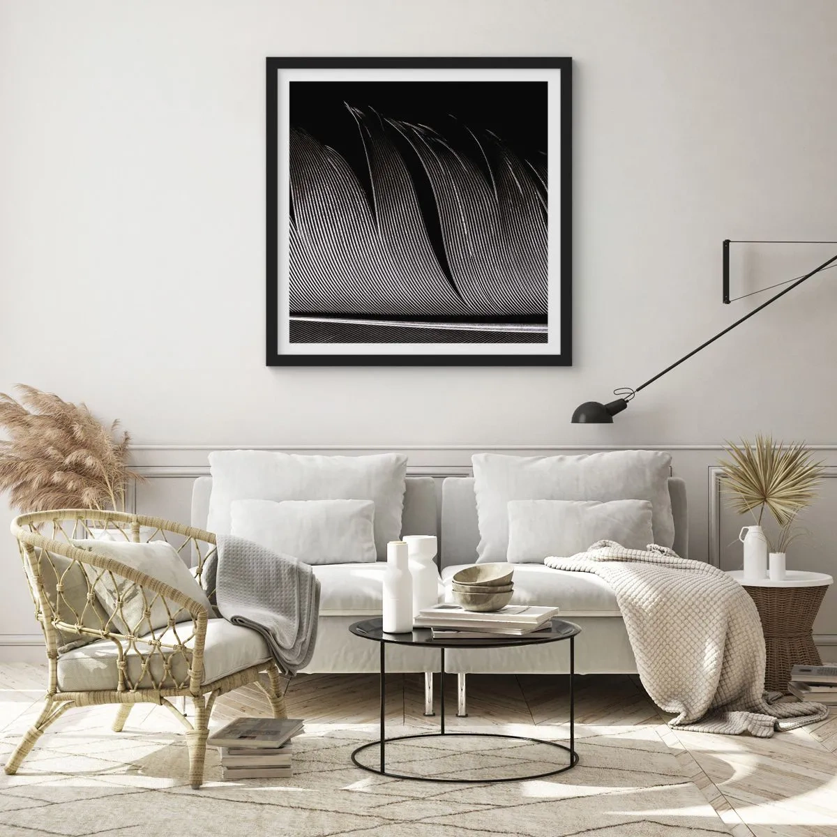 Affisch i svart ram - Fjäder - en underbar konstruktion - 40x40 cm
