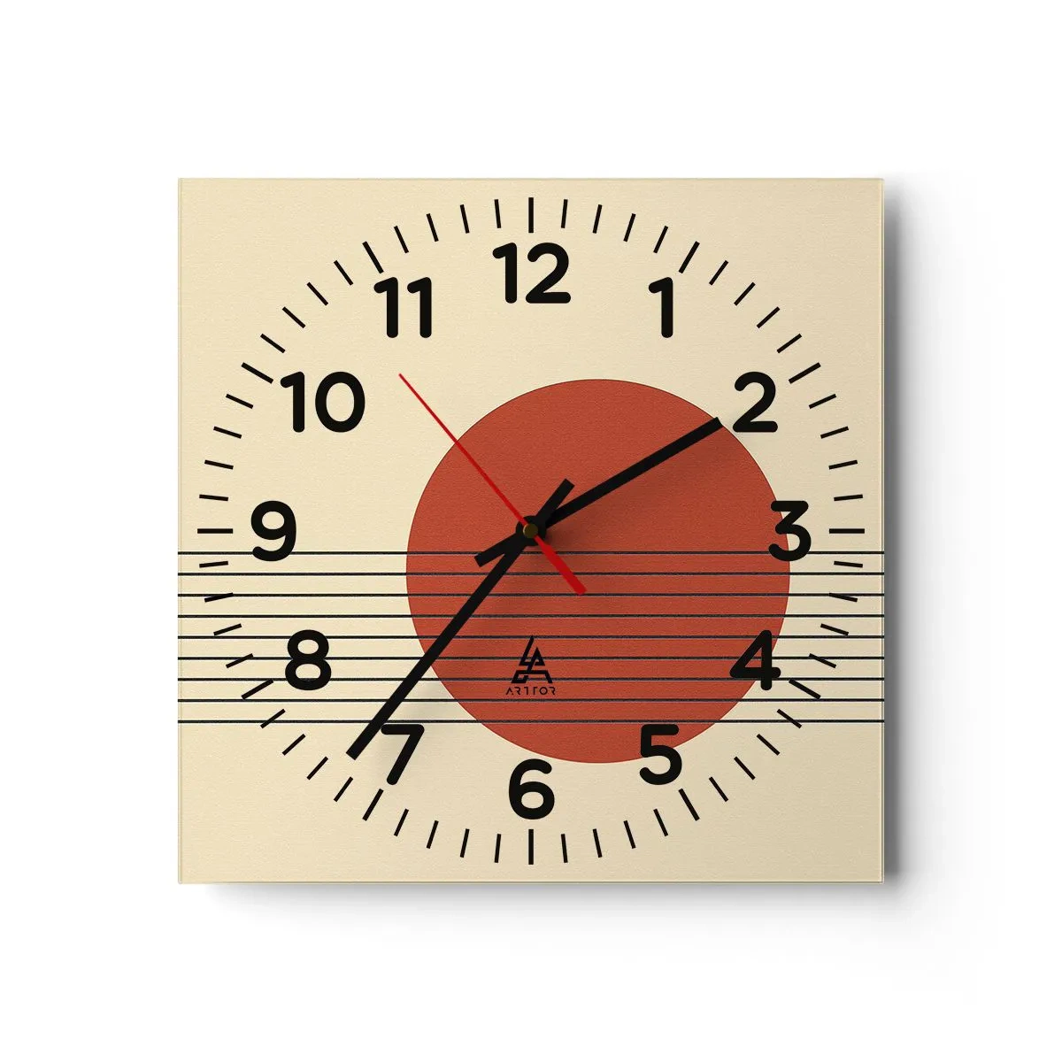 Väggklocka - Klocka på glas - Cirkel och linjer - 40x40 cm