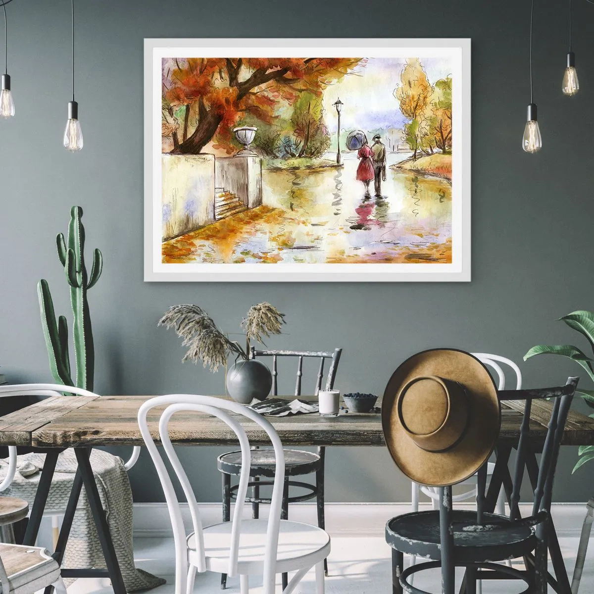 Affisch i vit ram - Romantisk höst i parken - 40x30 cm