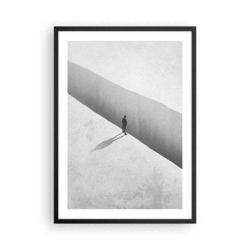 Affisch i svart ram - En figur som står över ett stup i en monokromatisk miljö - 50x70cm - Tydligt mål - Modern väggdekoration för vardagsrum och sovrum ARTTOR