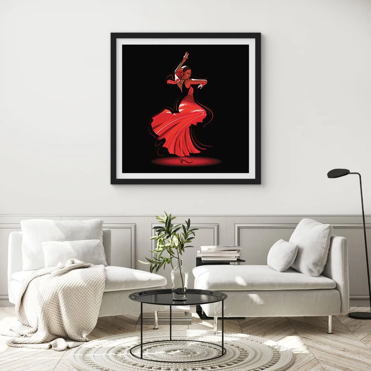 Affisch i svart ram - Flamencos brinnande anda - 60x60 cm