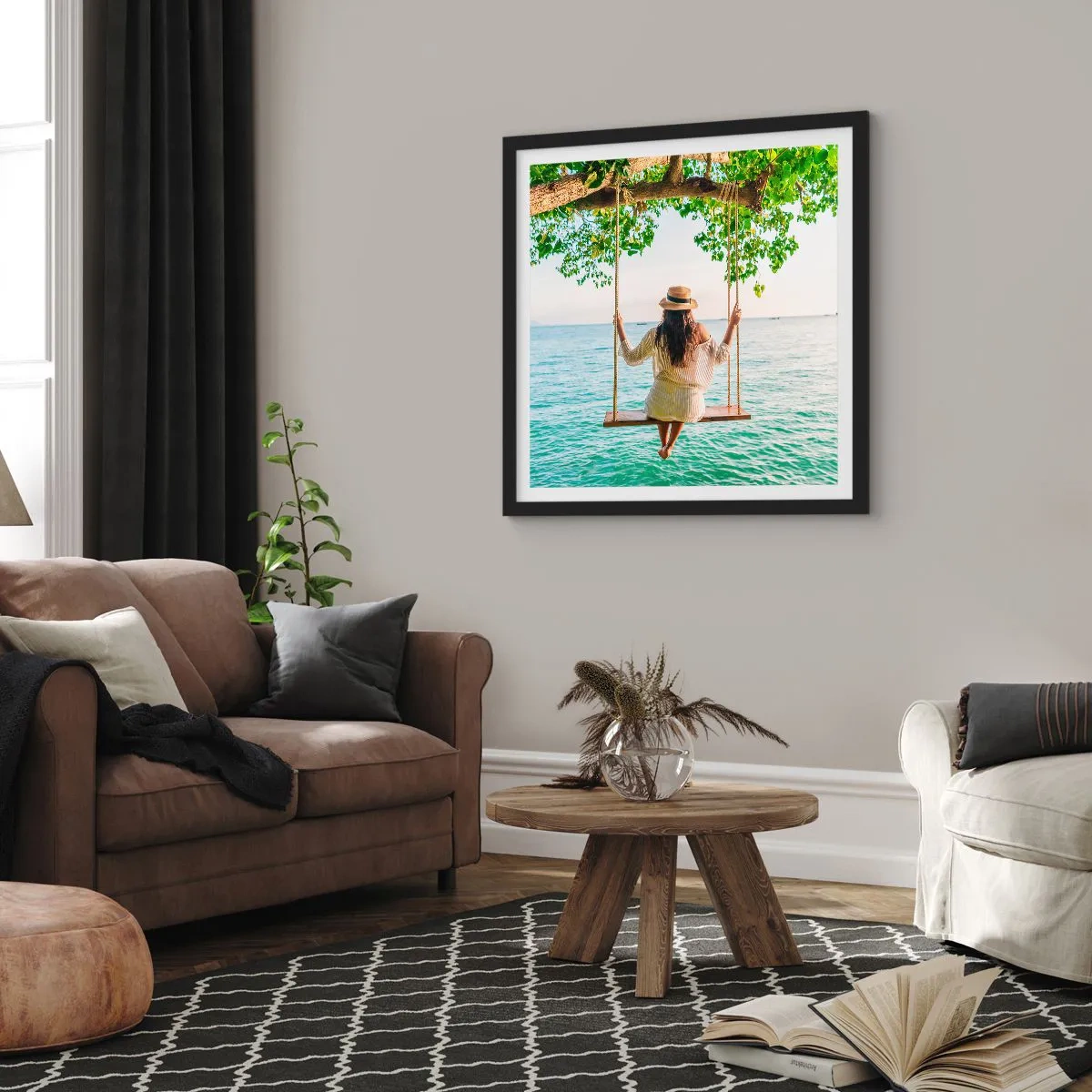 Affisch i svart ram - Livet är vackert - 60x60 cm