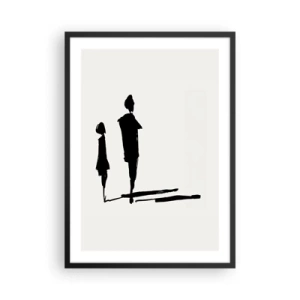 Affisch i svart ram - Silhuetter av två figurer i svart mot en ljus bakgrund - 50x70cm - Säkert tillsammans? - Modern väggdekoration för vardagsrum och sovrum ARTTOR