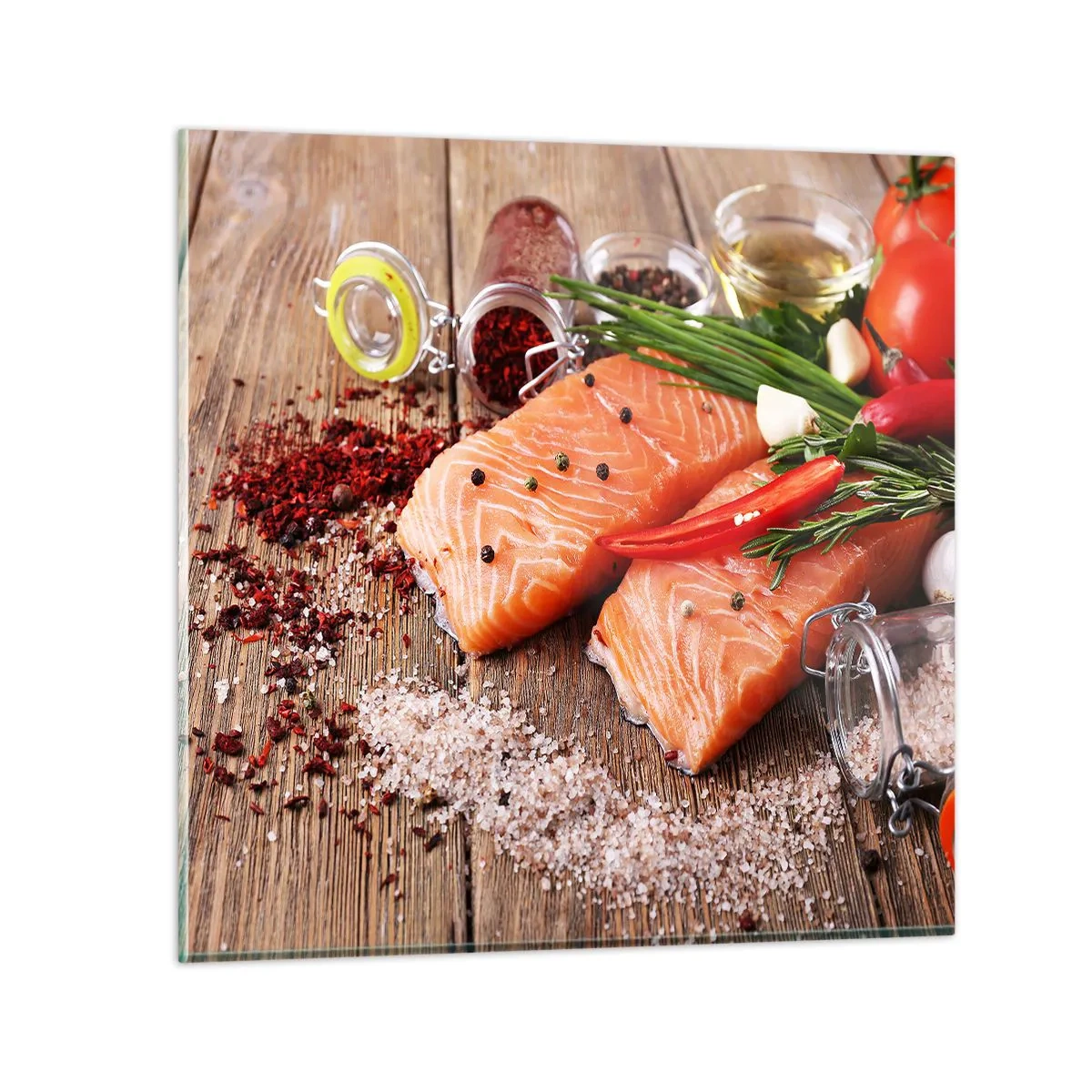 Glastavla - Bild på glas - Norskt äventyr i köket - 40x40 cm