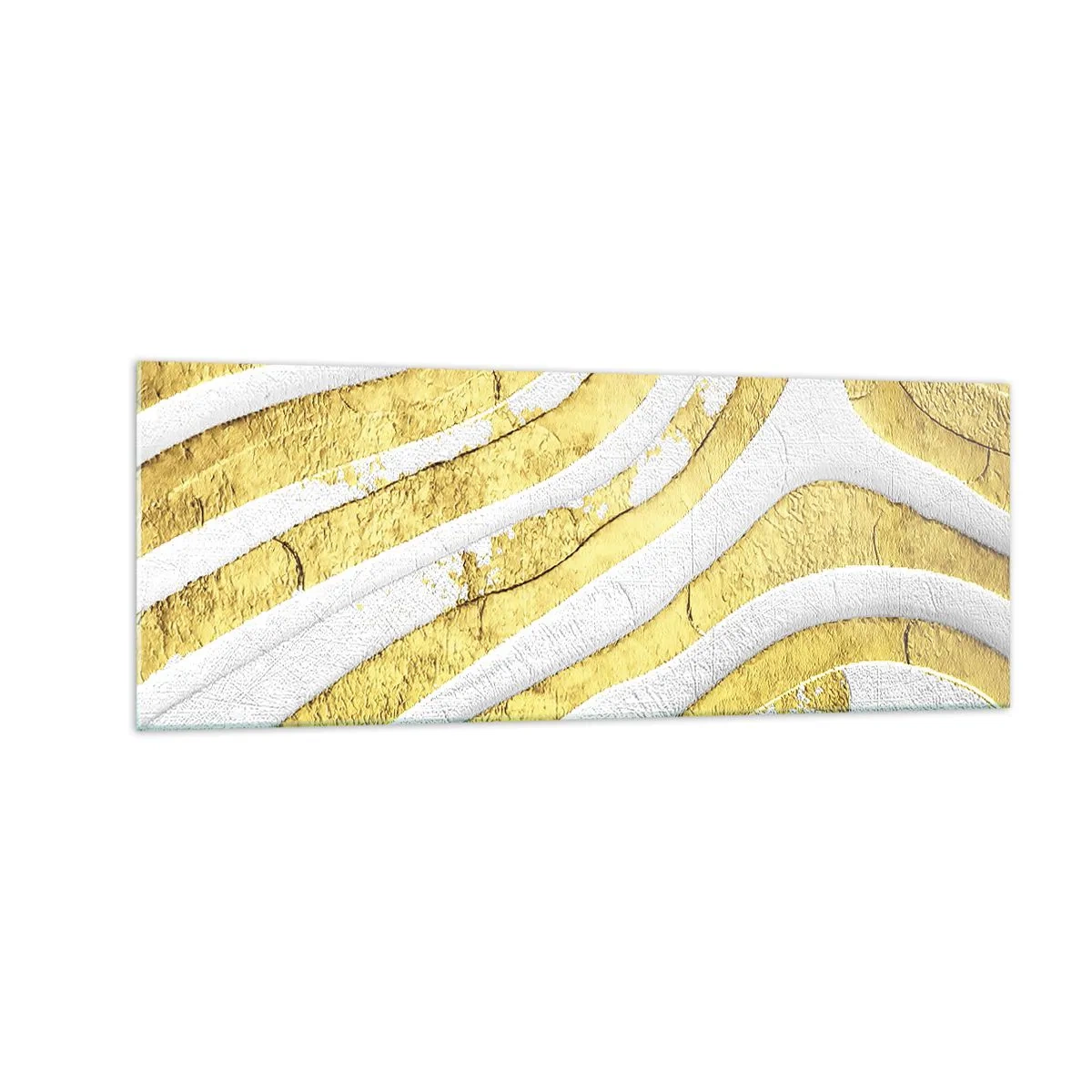 Glastavla - Bild på glas - Komposition i vitt och guld - 140x50 cm