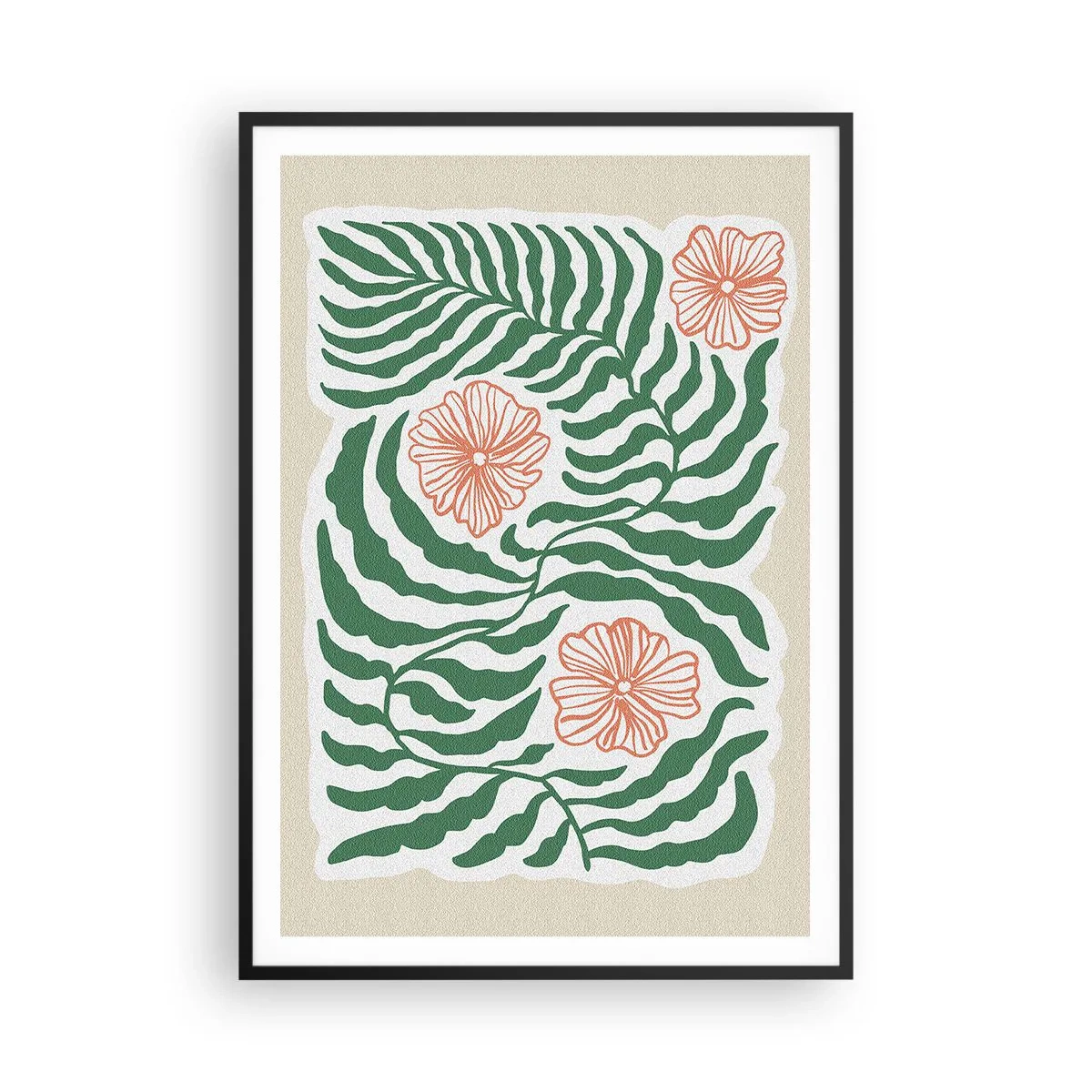 Affisch i svart ram - Blommande i grönt - 70x100 cm