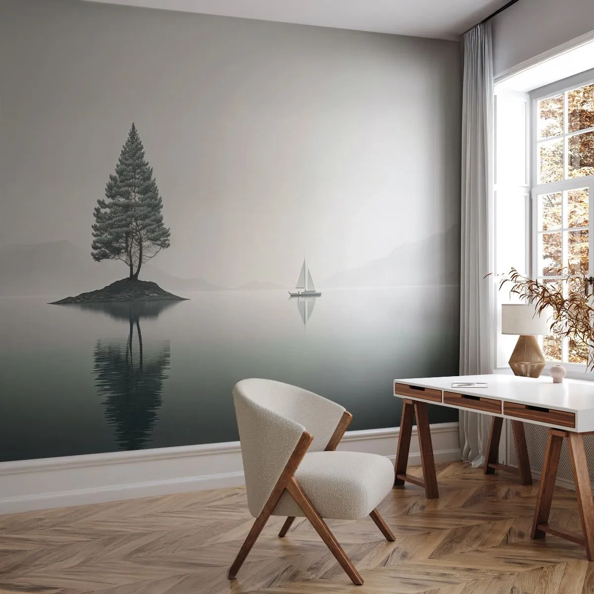 Fototapet Premium Sand - En dröm - Lugn, Segelbåt, Sjö - 100x70 cm