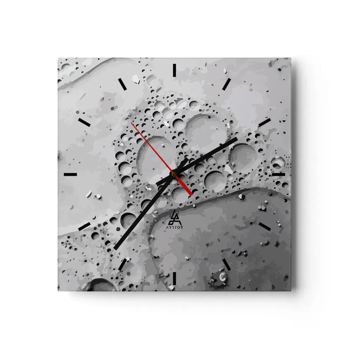 Väggklocka - Klocka på glas - Spår efter skum - 40x40 cm