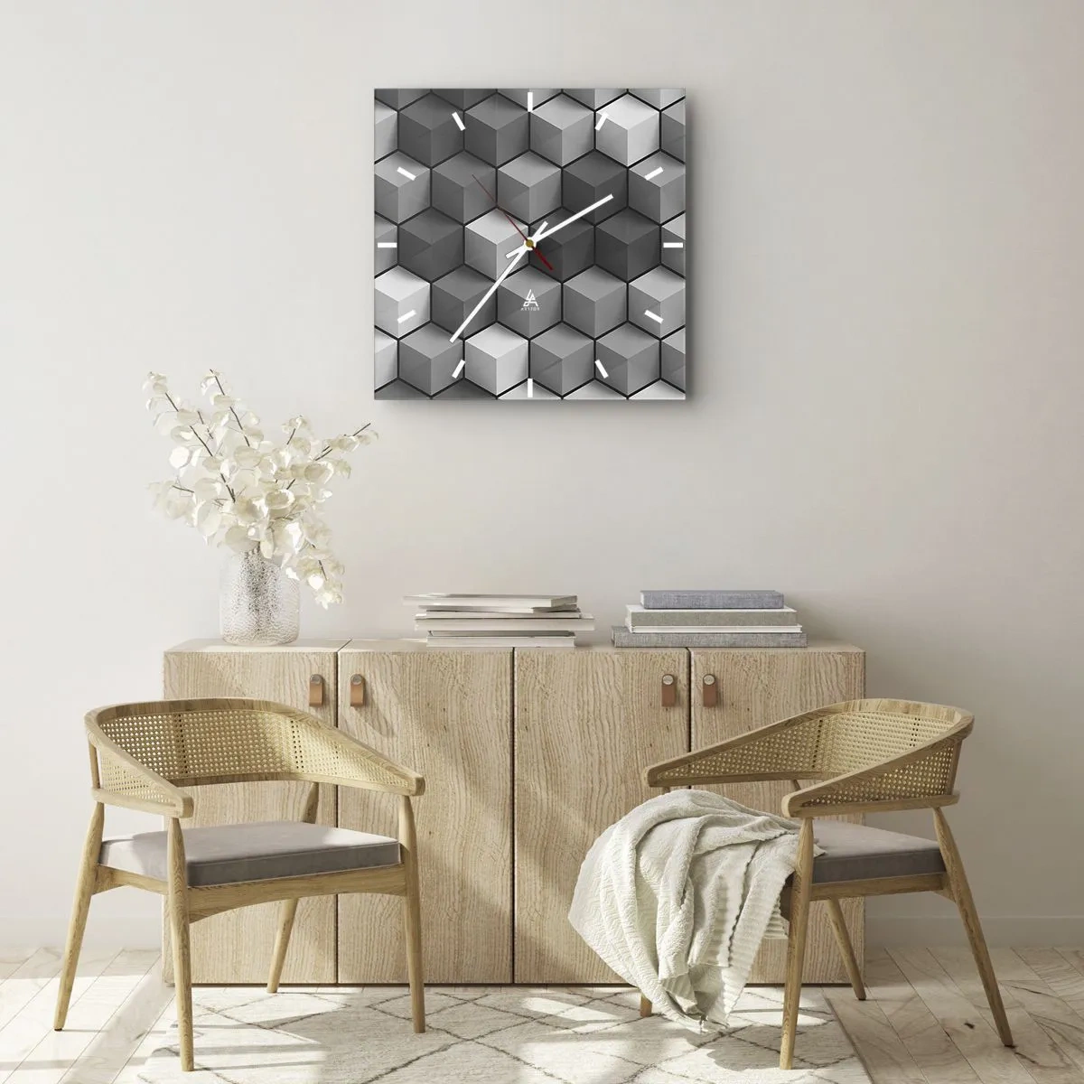 Väggklocka - Klocka på glas - Kubistiskt pussel - 40x40 cm