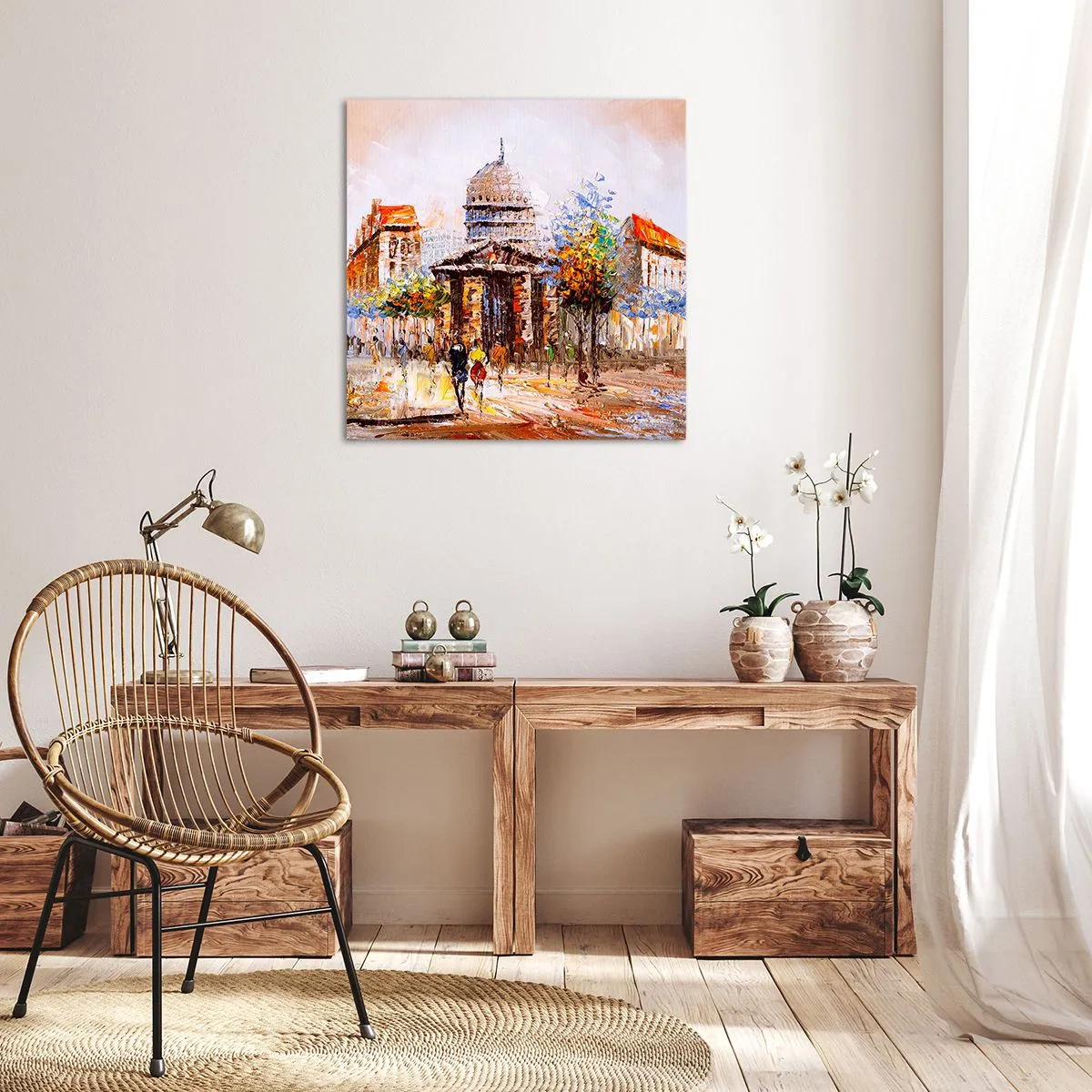 Canvastavla - Bild på duk - Promenad i Paris - 40x40 cm