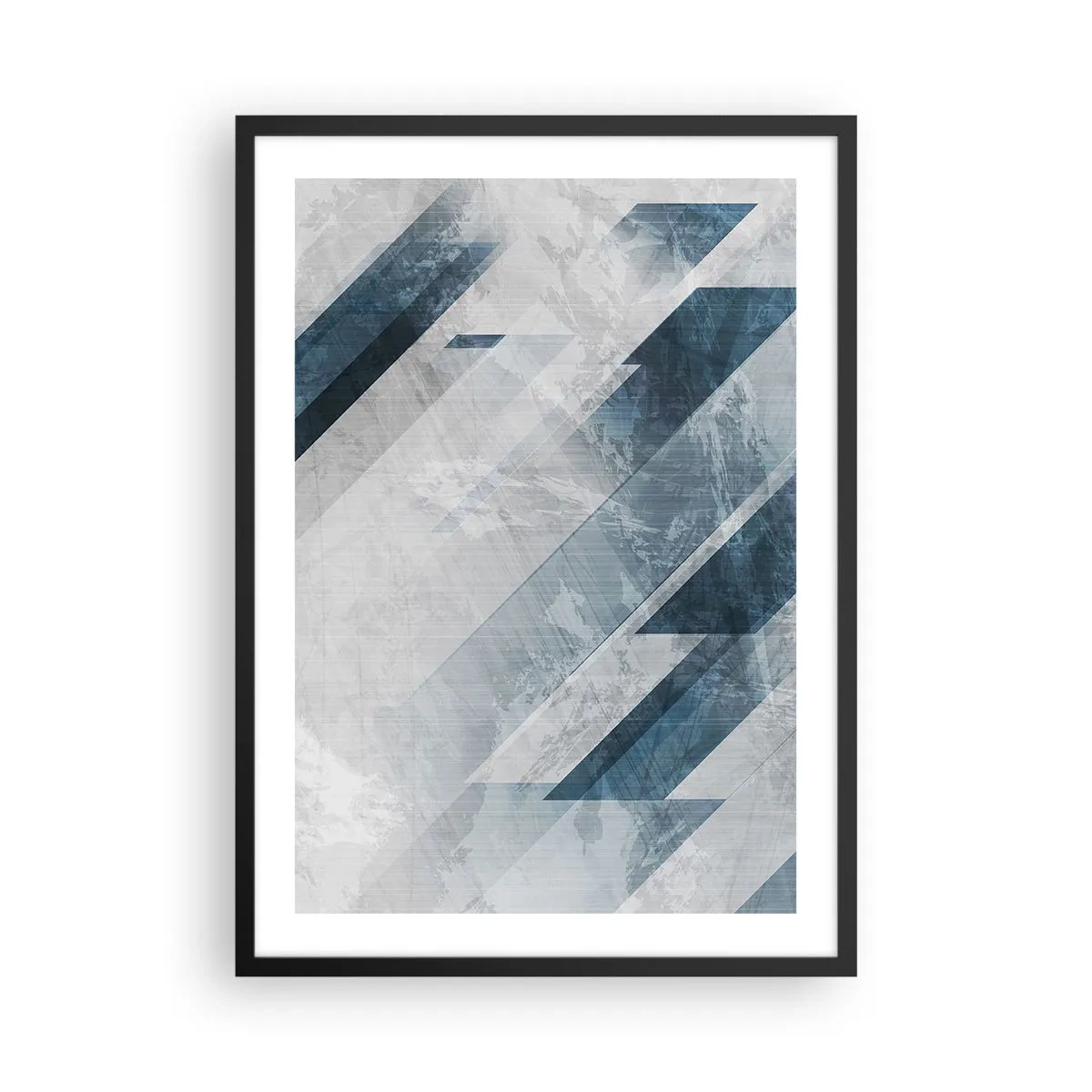 Affisch i svart ram - Geometri i nyanser av blått och grått - 50x70cm - Tredimensionell komposition – gråhetens rörelse - Modern väggdekoration för vardagsrum och sovrum ARTTOR