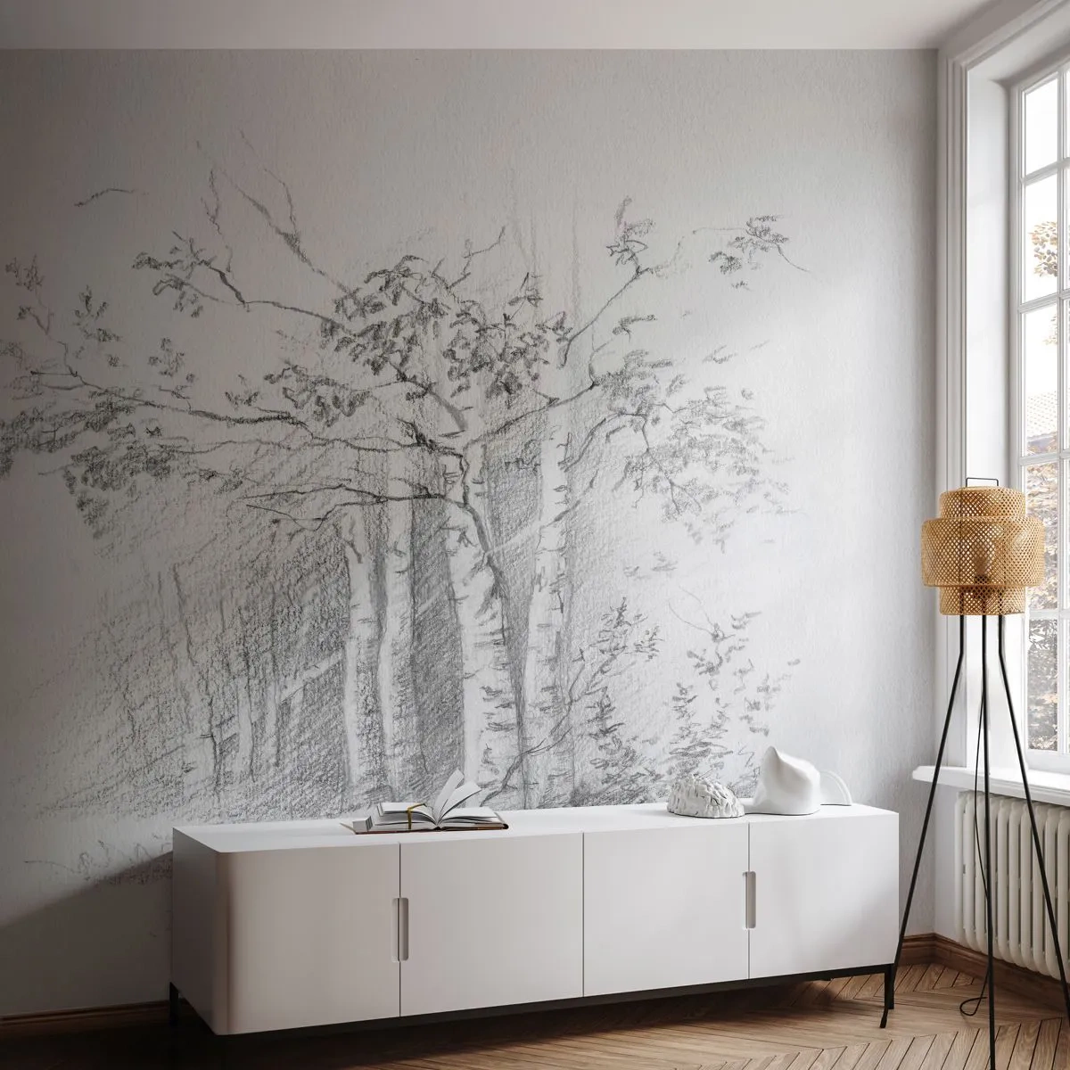 Fototapet Premium Sand - Björkskogens ljus - Skog, Björk, Träd - 100x70 cm